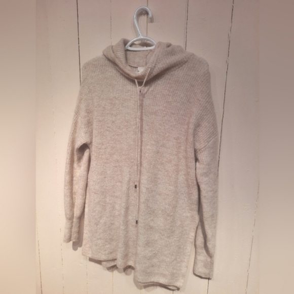 H&M xs beige melange rib knit hoodie - Picture 2 of 4